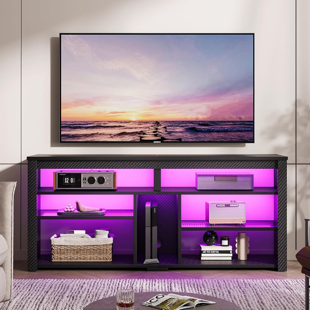 Gaming Console Entertainment Center - ชั้นวางทีวีทันสมัยสำหรับทีวีขนาด 55-65 นิ้ว พร้อมที่เก็บของ ศูนย์รวมความบันเทิง ชั้นวางเครื่องเล่นเกม