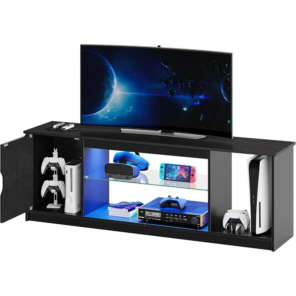 Gaming Console Entertainment Center - ตู้วางทีวี Bestier สำหรับ PS5, ตู้วางทีวีสำหรับเล่นเกมพร้อมตู้เก็บของสำหรับทีวีขนาด 60/65