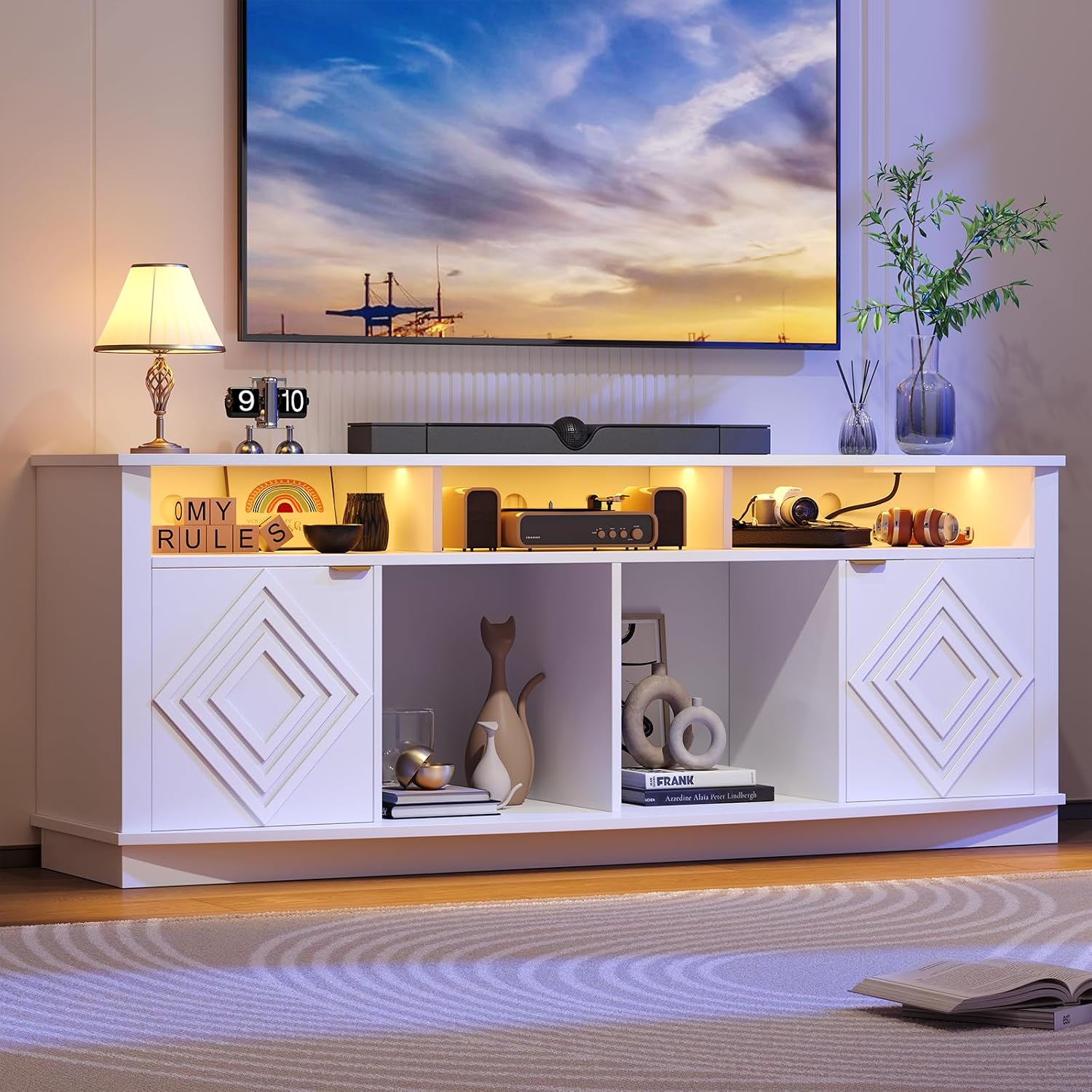 Gaming Console Entertainment Center - ขาตั้งทีวี LED ขนาด 80 นิ้ว ศูนย์รวมความบันเทิง