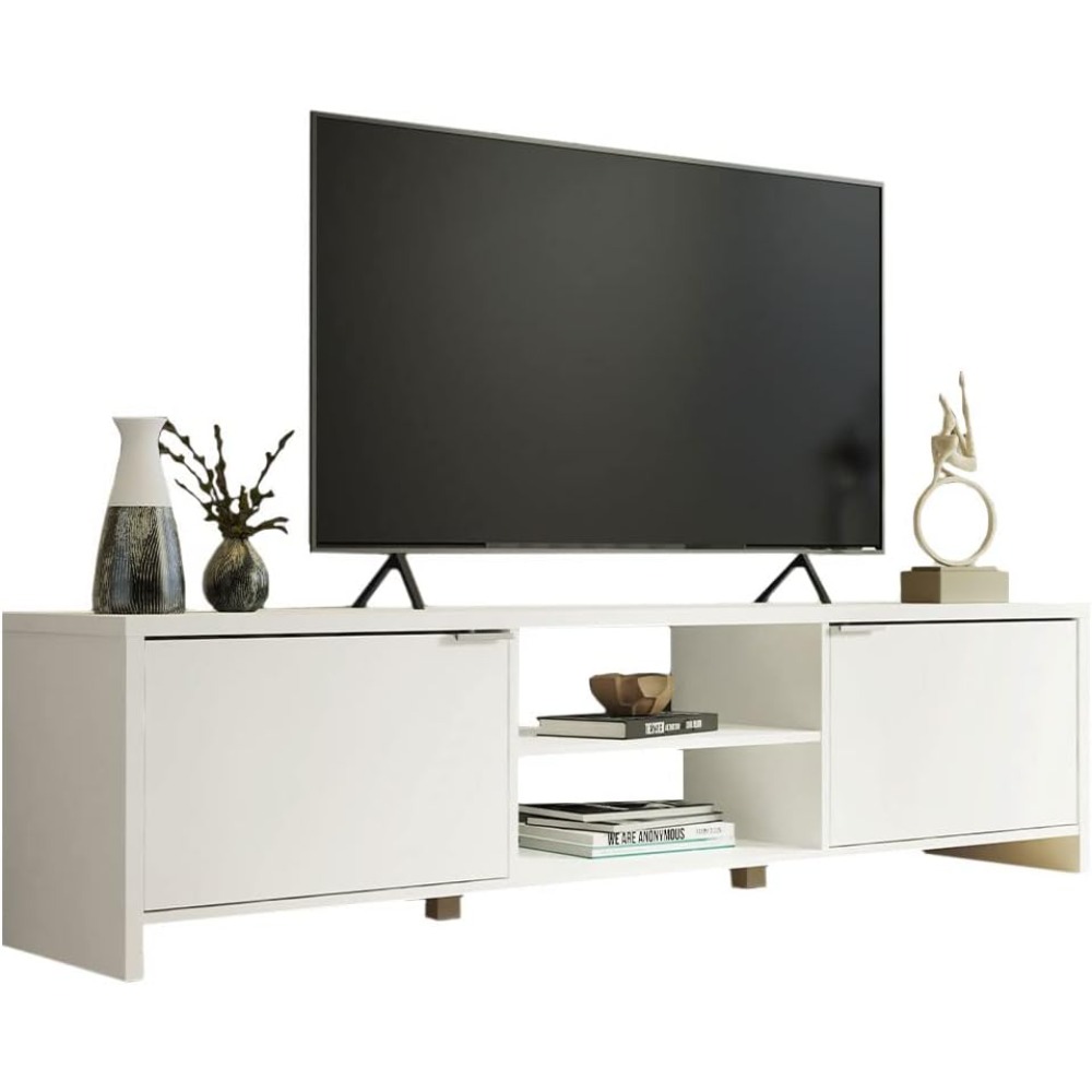 Gaming Console Entertainment Center - ชั้นวางทีวีขนาดใหญ่พร้อมที่เก็บสายเคเบิลสำหรับทีวีขนาด 65, 75 นิ้ว สำหรับจัดเก็บอุปกรณ์มีเดีย ห้องนั่งเล่น