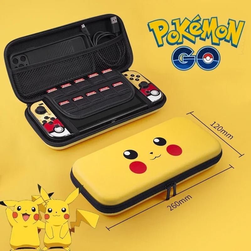 Gaming Console With Games - กระเป๋าเก็บของโปเกมอน ปิกาจูสำหรับสวิตช์ OLED NS คอนโซลกระเป๋าป้องกันแบบแข็งอุปกรณ์เสริมเกมอะนิเมะกระเป๋าแบบพกพา