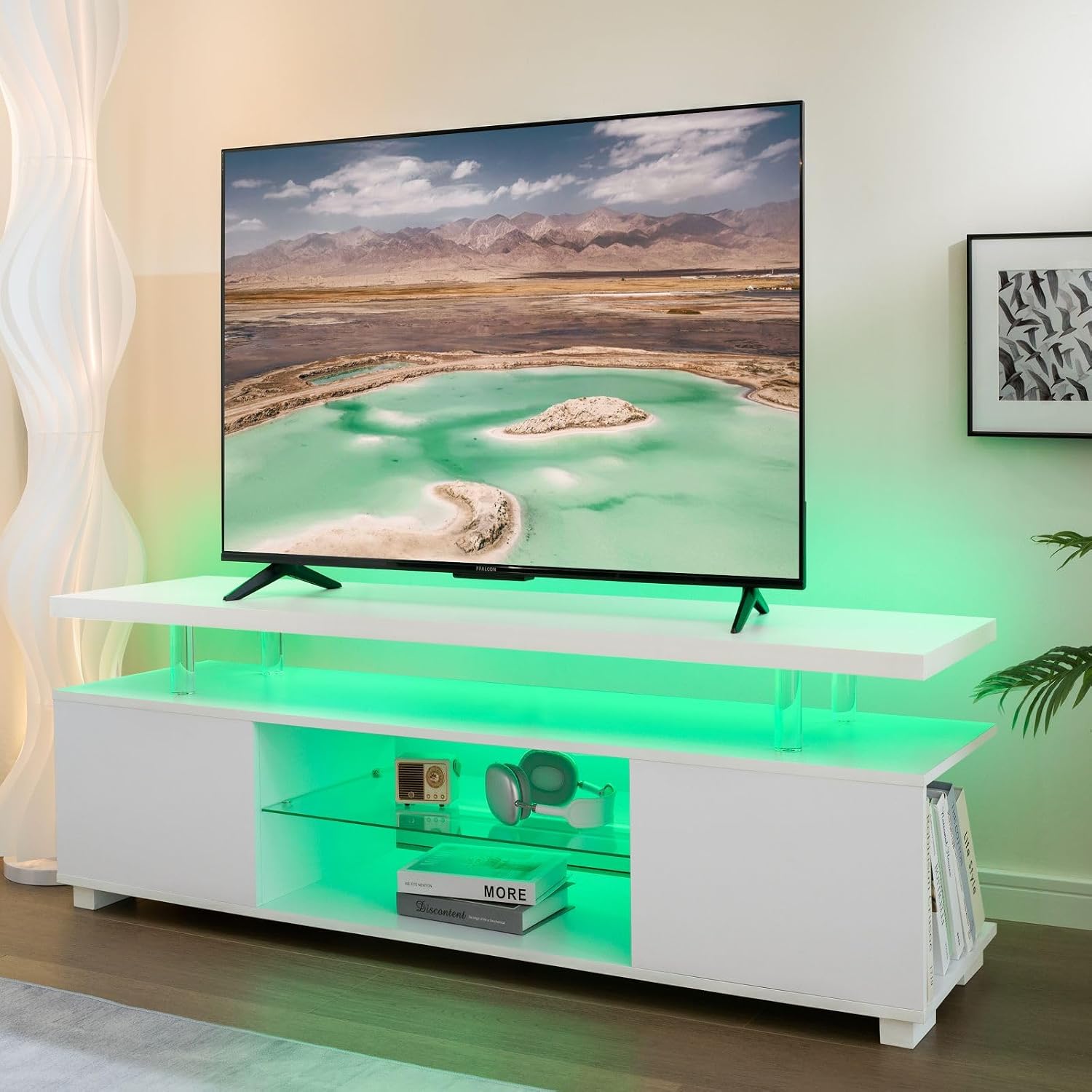 ตู้วางทีวี LED สีขาว พร้อมที่เ - Gaming Console Entertainment Center บทวิจารณ์และราคา