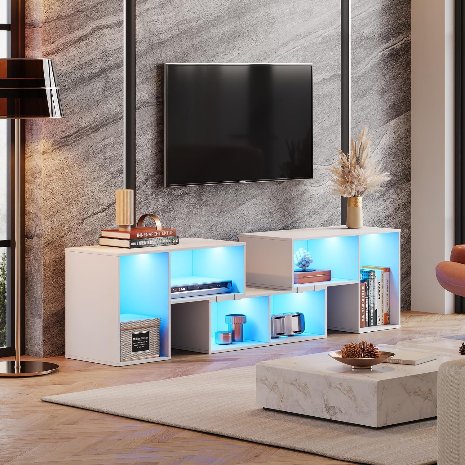 ขาตั้งทีวีปรับรูปทรงได้พร้อมไฟ - Gaming Console Entertainment Center บทวิจารณ์และราคา