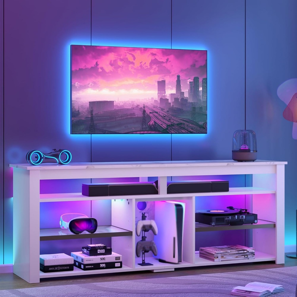 ขาตั้งทีวีขนาด 70 นิ้วพร้อมไฟ  - Gaming Console Entertainment Center บทวิจารณ์และราคา