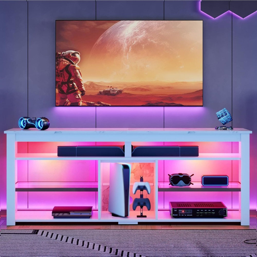 ขาตั้งทีวีขนาด 70 นิ้วพร้อมไฟ  - Gaming Console Entertainment Center บทวิจารณ์และราคา