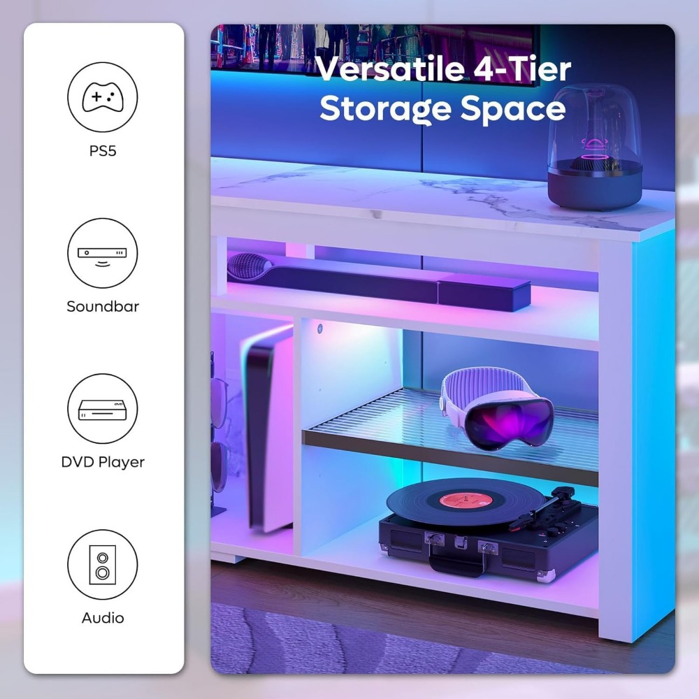 ขาตั้งทีวีขนาด 70 นิ้วพร้อมไฟ  - Gaming Console Entertainment Center บทวิจารณ์และราคา