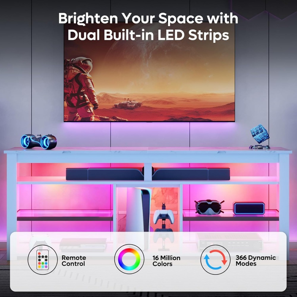 ขาตั้งทีวีขนาด 70 นิ้วพร้อมไฟ  - Gaming Console Entertainment Center บทวิจารณ์และราคา