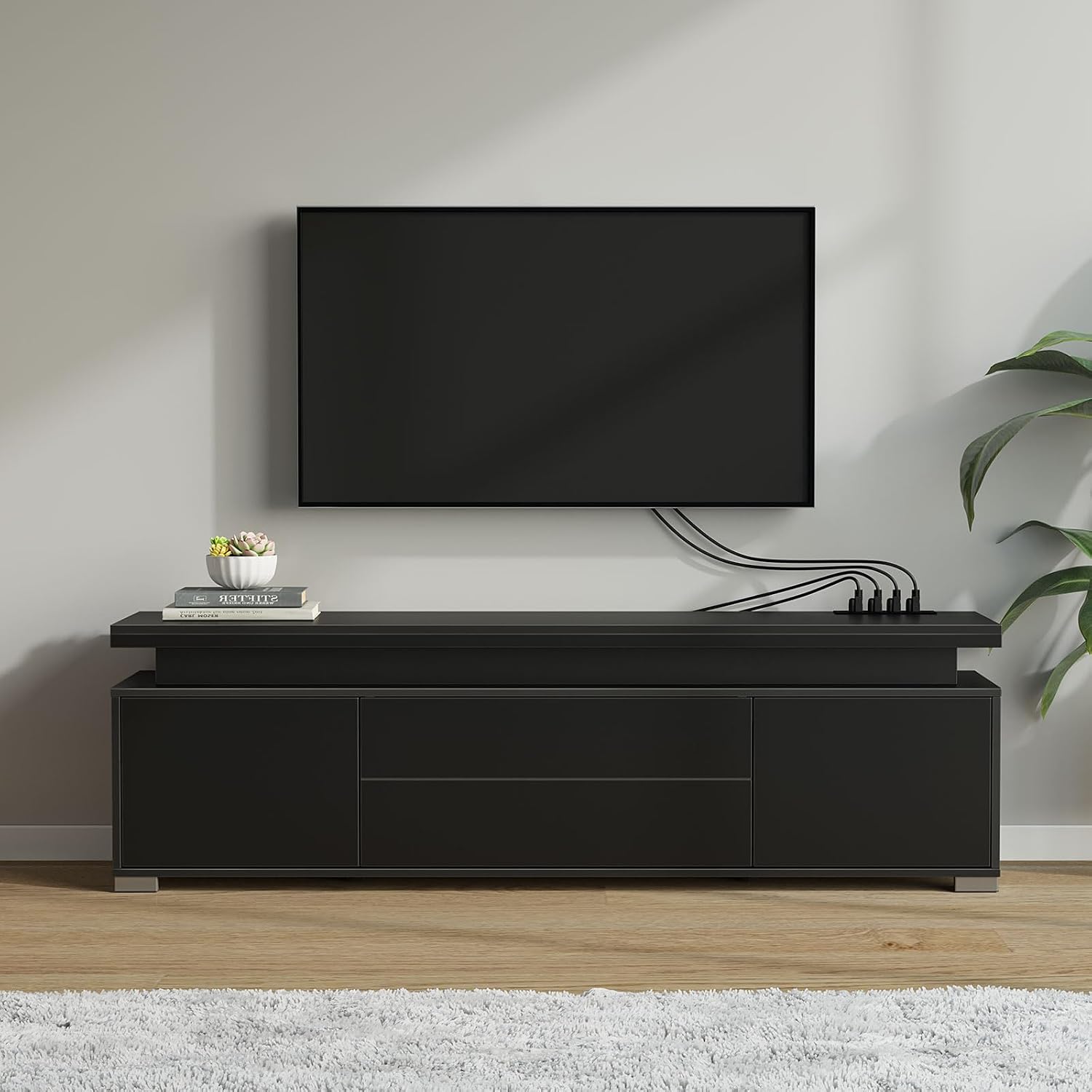 ชั้นวางทีวีพร้อมปลั๊กไฟและไฟ L - Gaming Console Entertainment Center บทวิจารณ์และราคา