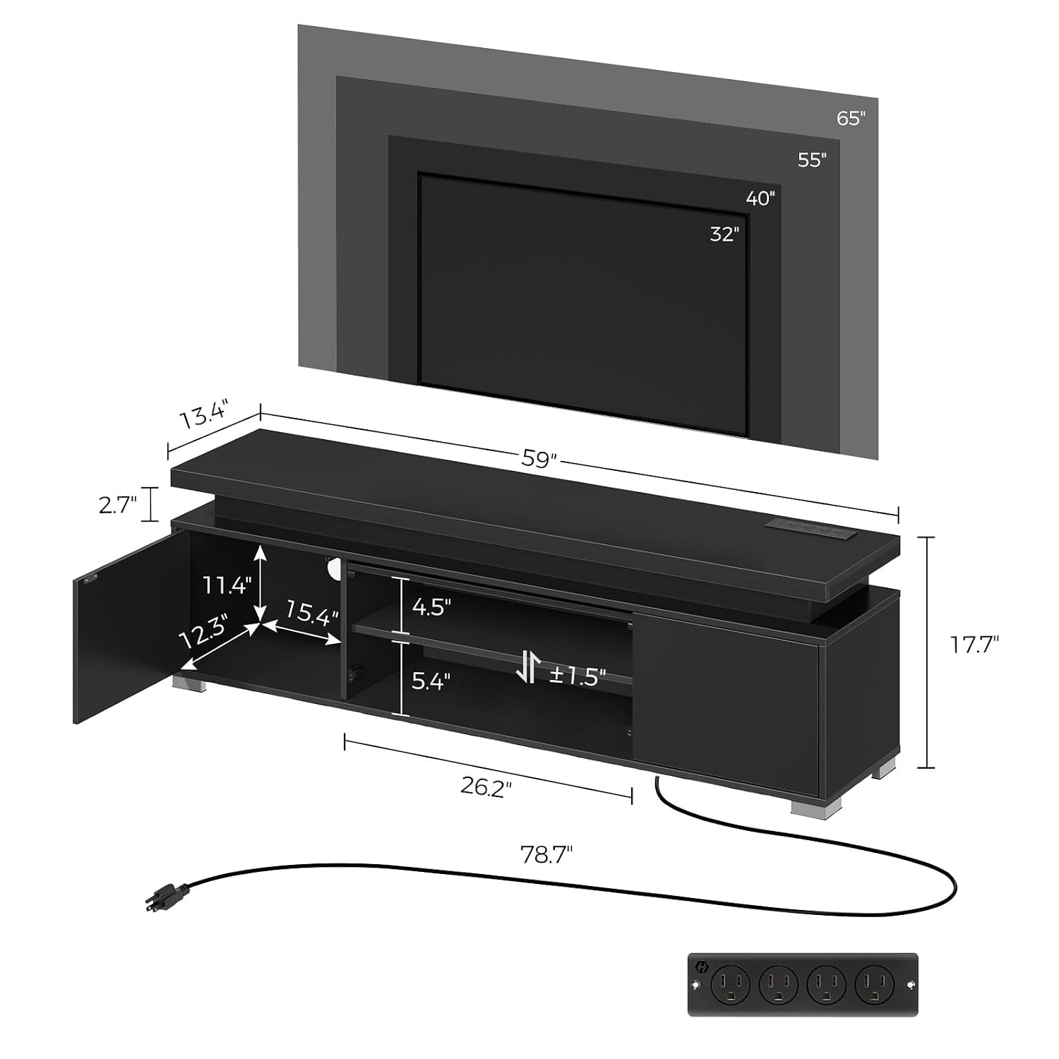 ชั้นวางทีวีพร้อมปลั๊กไฟและไฟ L - Gaming Console Entertainment Center บทวิจารณ์และราคา