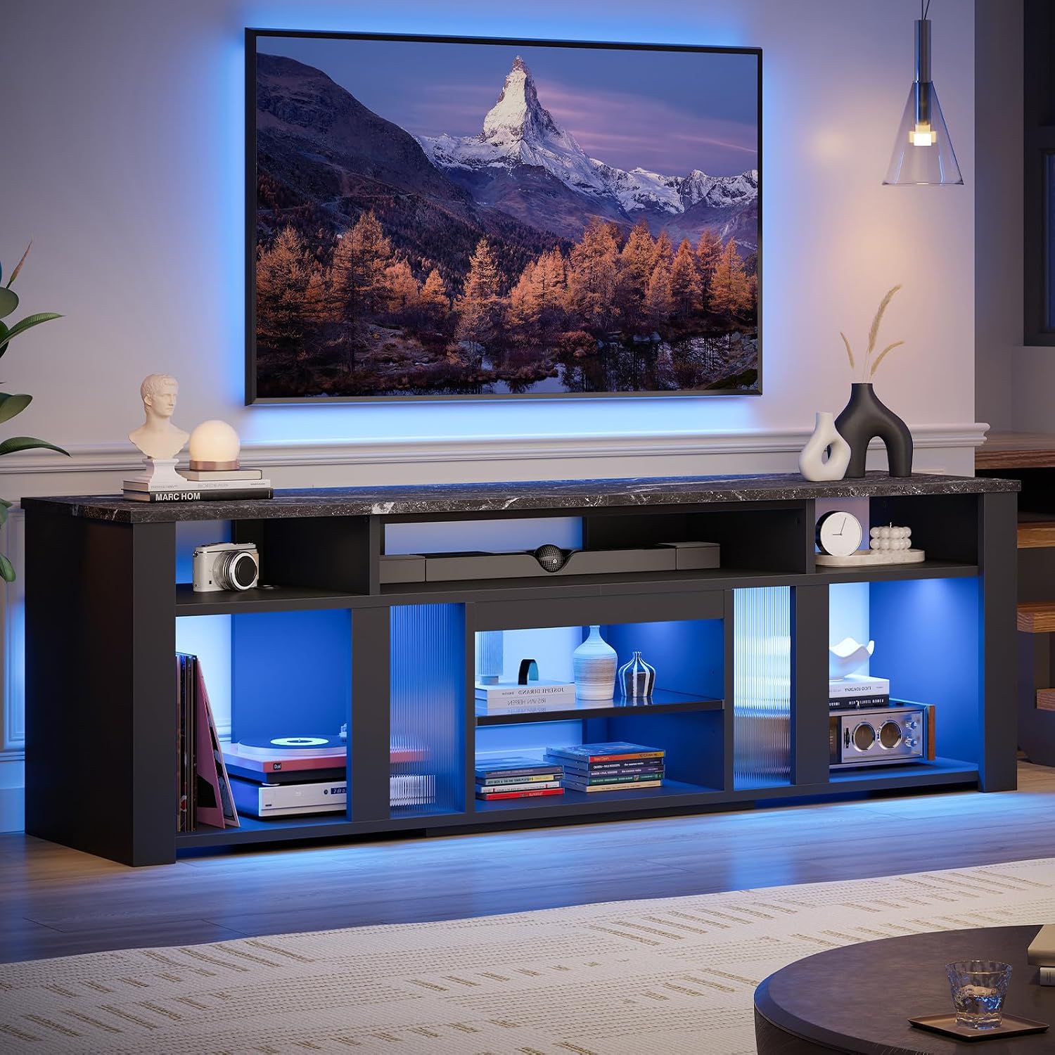 ขาตั้งทีวี 80 นิ้ว พร้อมไฟ LED - Gaming Console Entertainment Center บทวิจารณ์และราคา