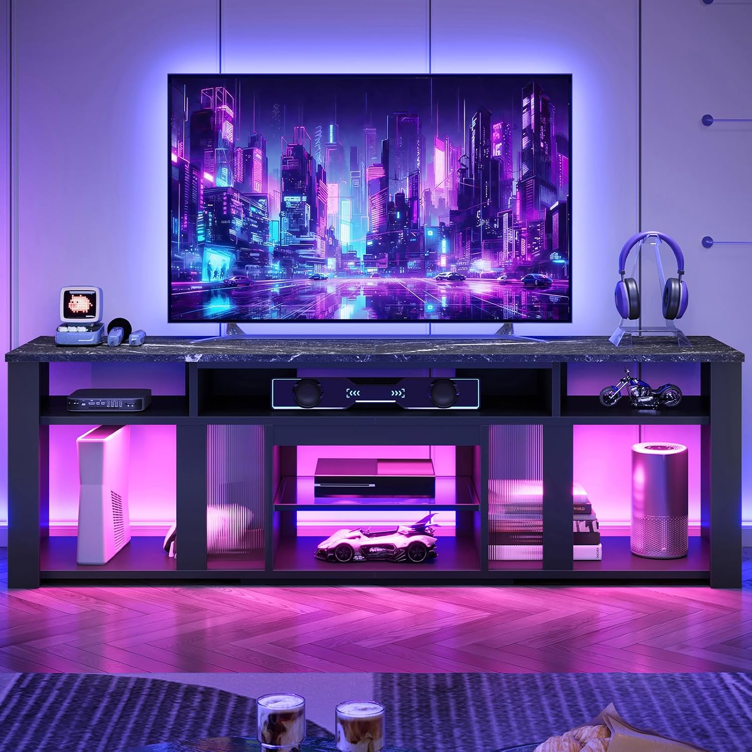 ขาตั้งทีวี 80 นิ้ว พร้อมไฟ LED - Gaming Console Entertainment Center บทวิจารณ์และราคา
