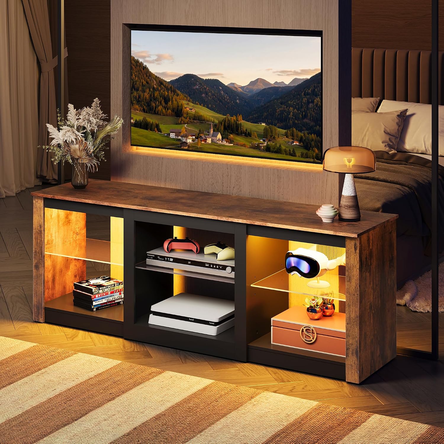 ชั้นวางทีวี LED พร้อมชั้นวางกร - Gaming Console Entertainment Center บทวิจารณ์และราคา
