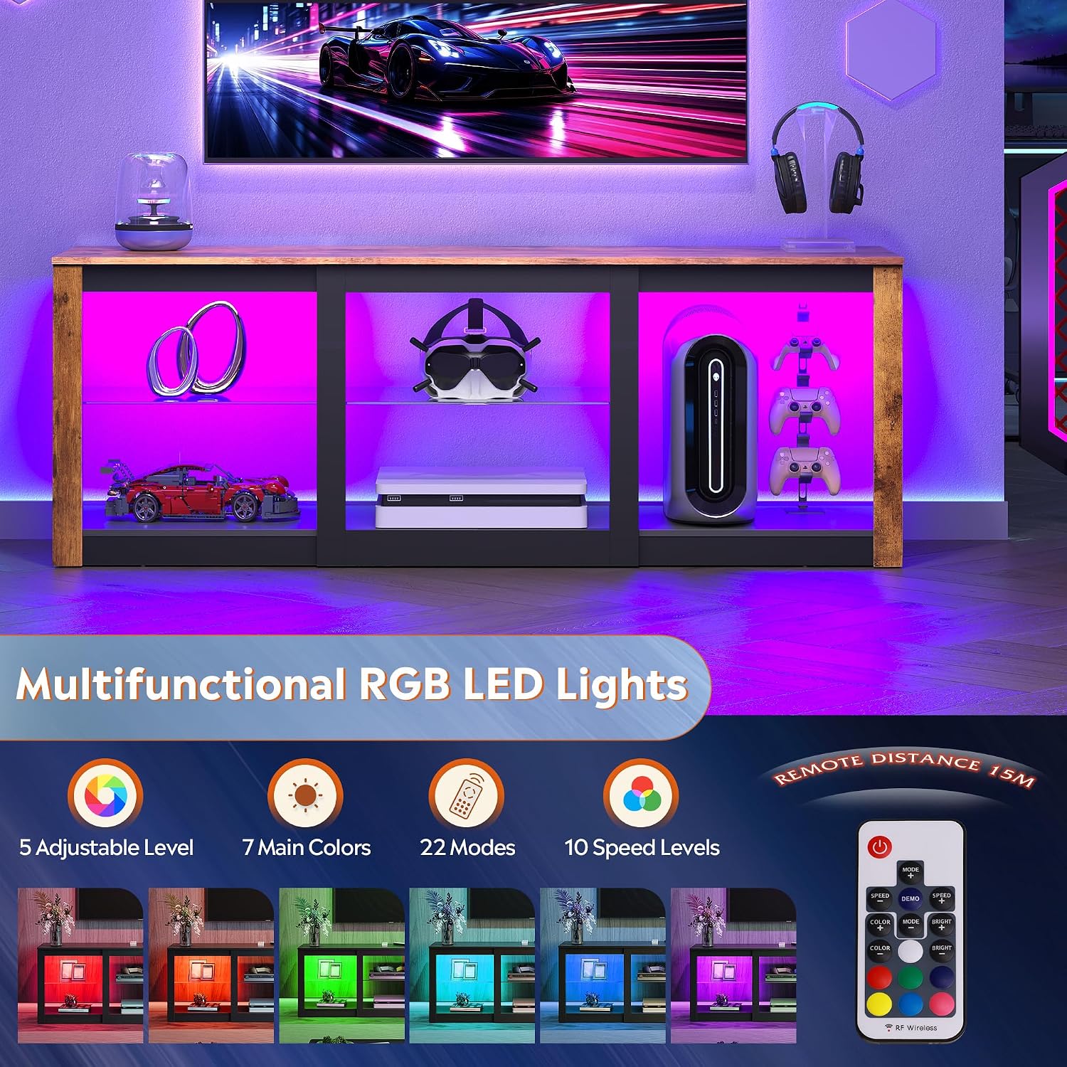 ชั้นวางทีวี LED พร้อมชั้นวางกร - Gaming Console Entertainment Center บทวิจารณ์และราคา